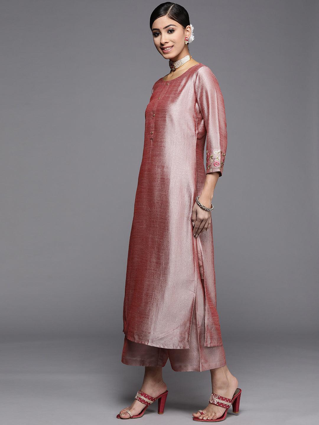 Pink Solid Silk Kurta - ShopLibas