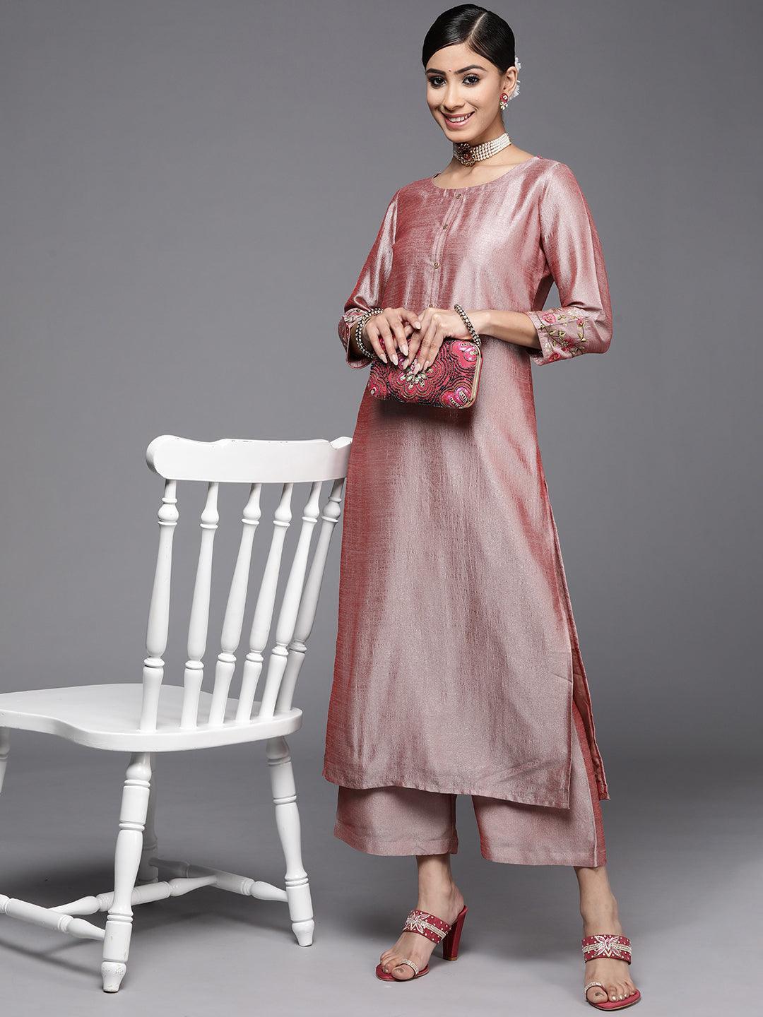Pink Solid Silk Kurta - ShopLibas