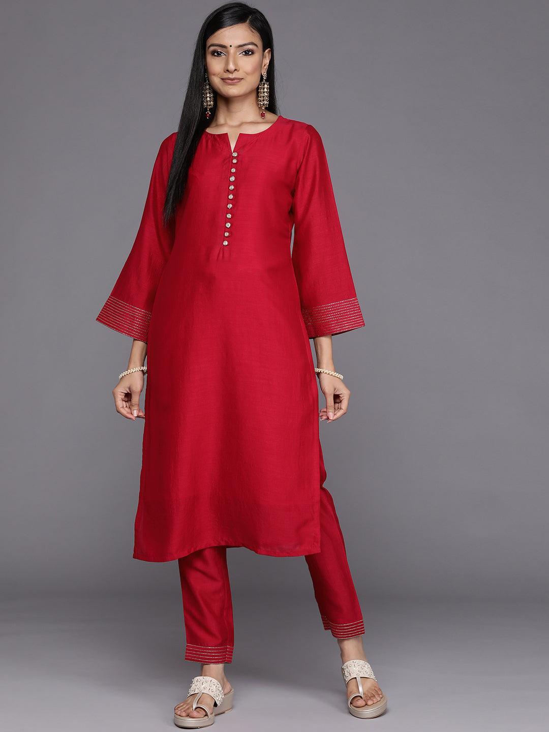 Pink Solid Silk Straight Kurta - ShopLibas