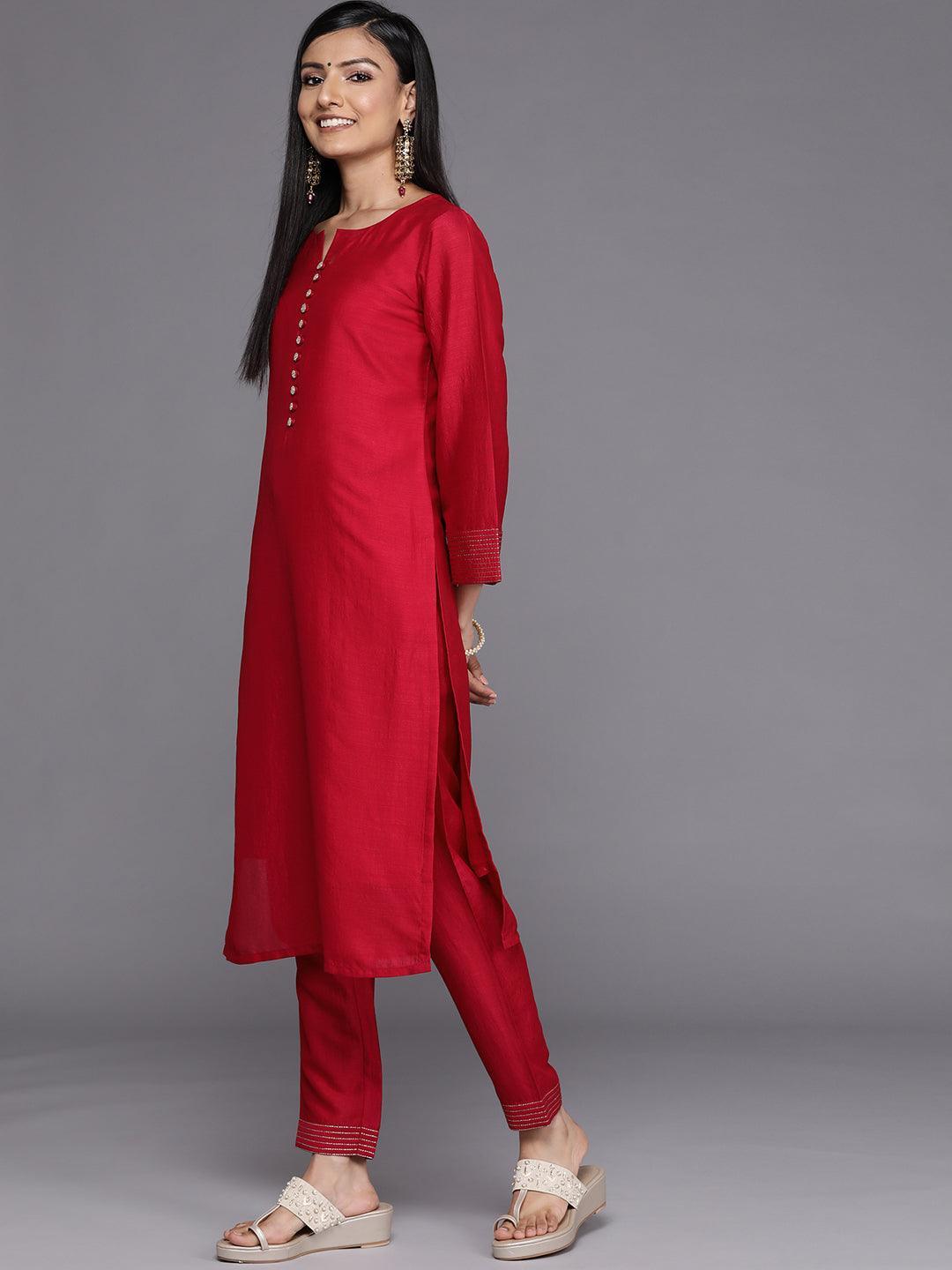 Pink Solid Silk Straight Kurta - ShopLibas