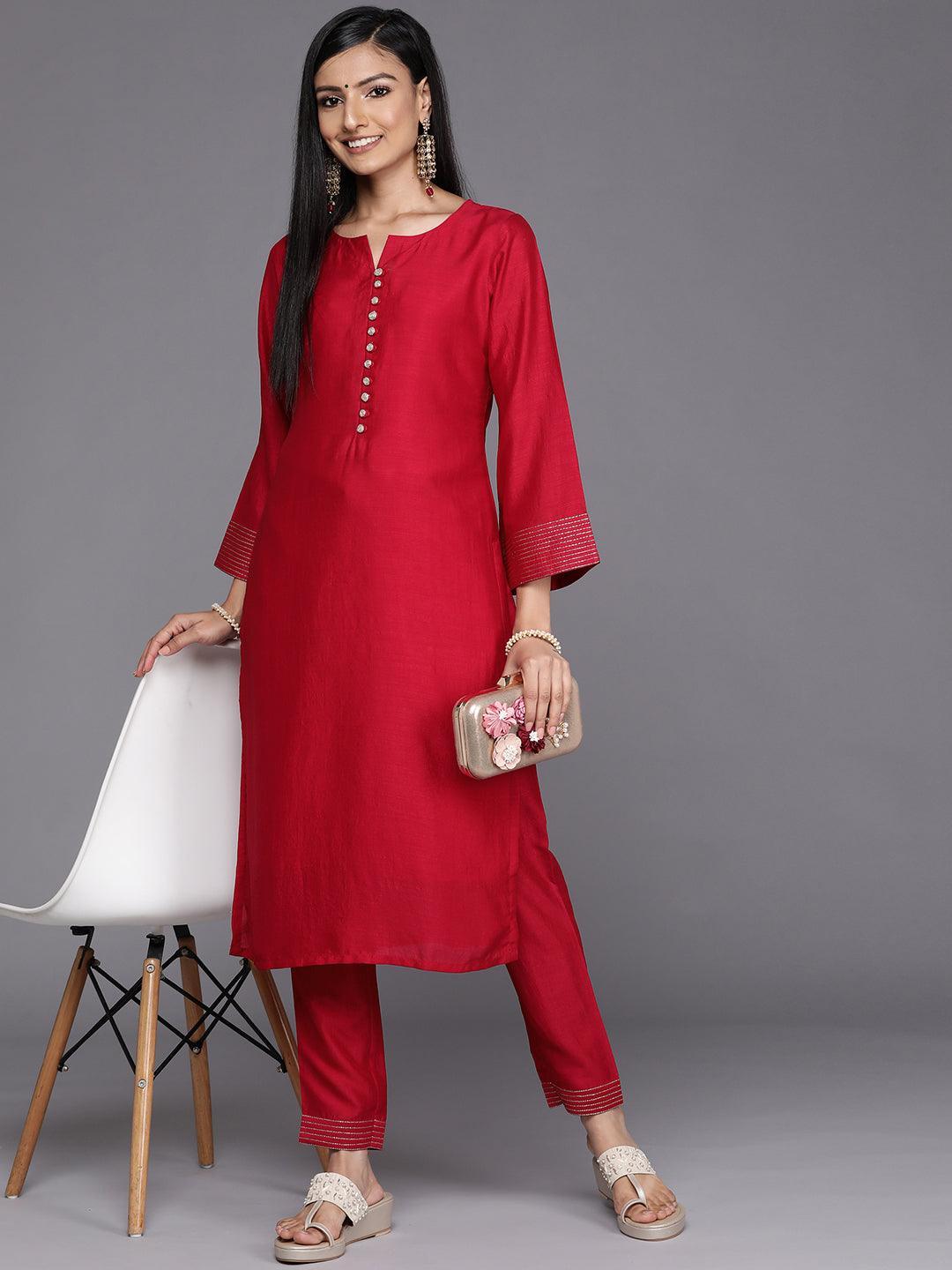 Pink Solid Silk Straight Kurta - ShopLibas