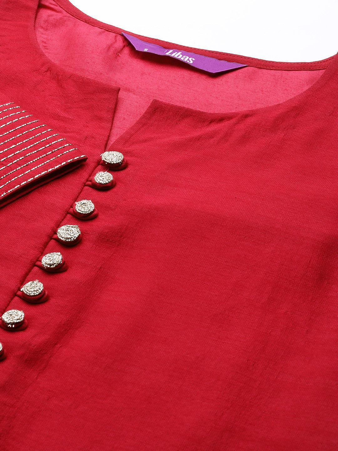 Pink Solid Silk Straight Kurta - ShopLibas