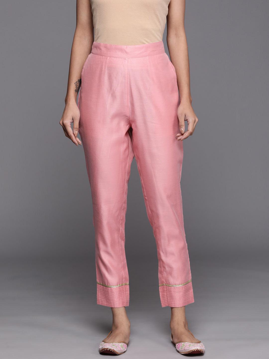 Pink Solid Silk Trousers - ShopLibas