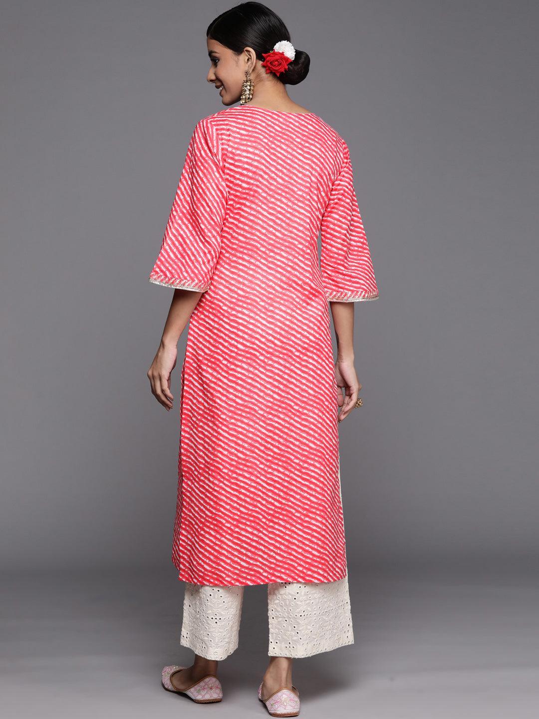 Pink Striped Cotton Straight Kurta - ShopLibas