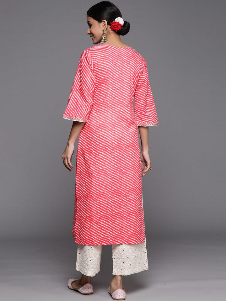 Pink Striped Cotton Straight Kurta