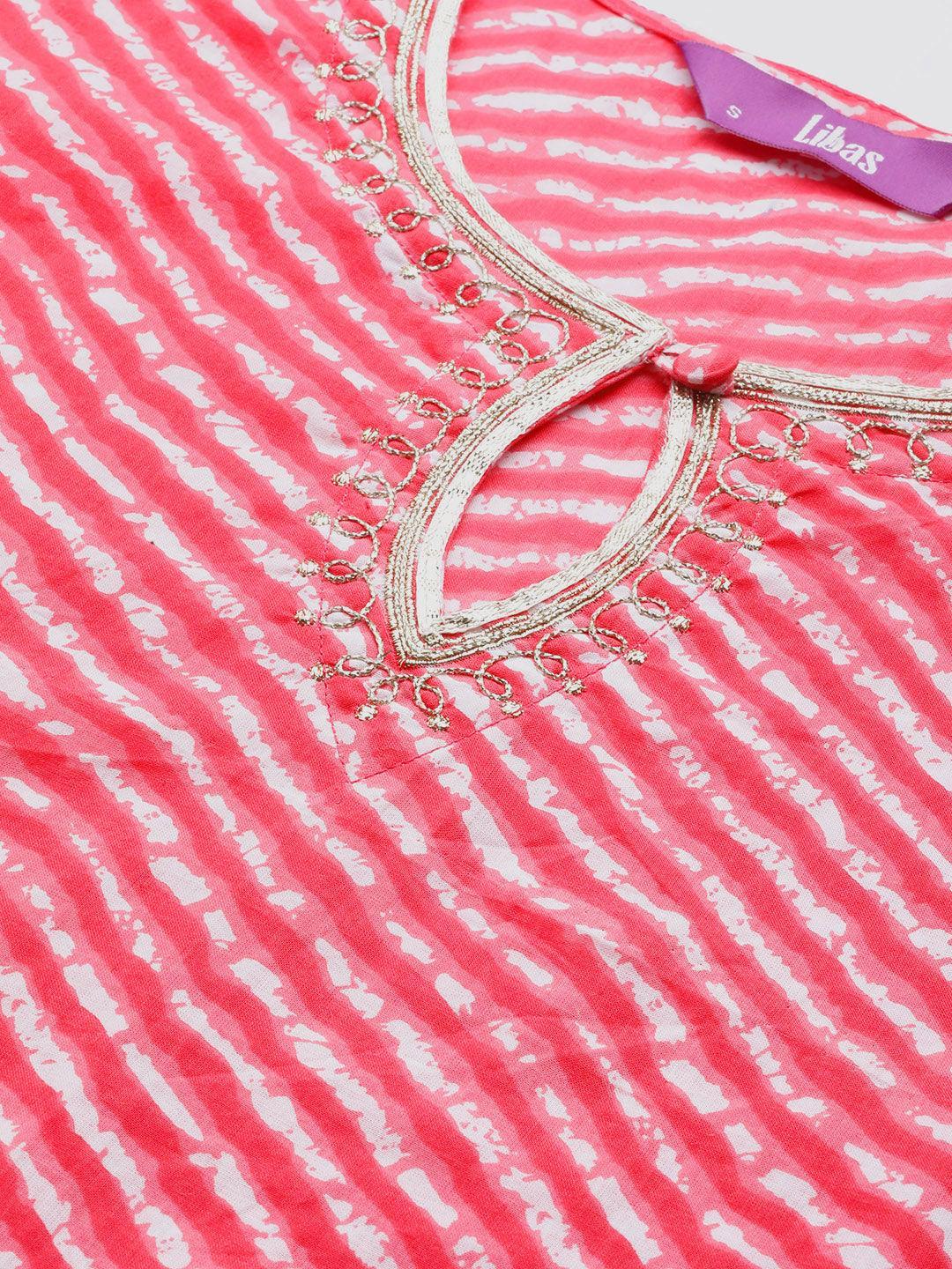 Pink Striped Cotton Straight Kurta - ShopLibas