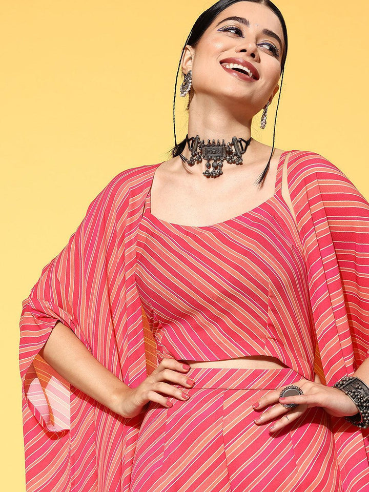 Pink Striped Georgette 3 Piece Co-Ords