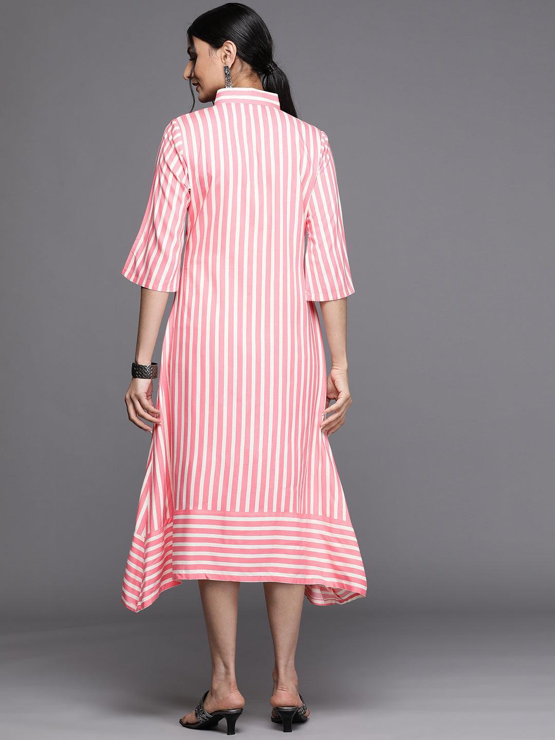 Pink Striped Rayon Dress - ShopLibas