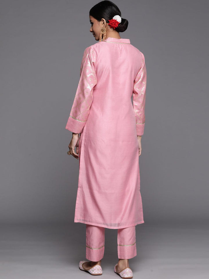 Pink Woven Design Chanderi Silk Straight Kurta
