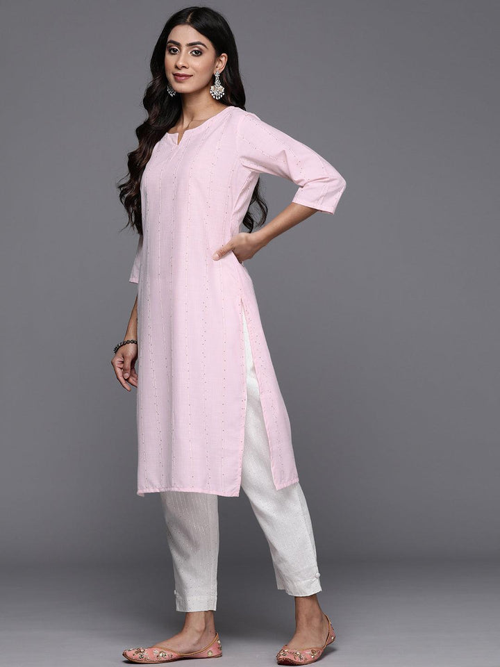 Pink Woven Design Cotton Straight Kurta