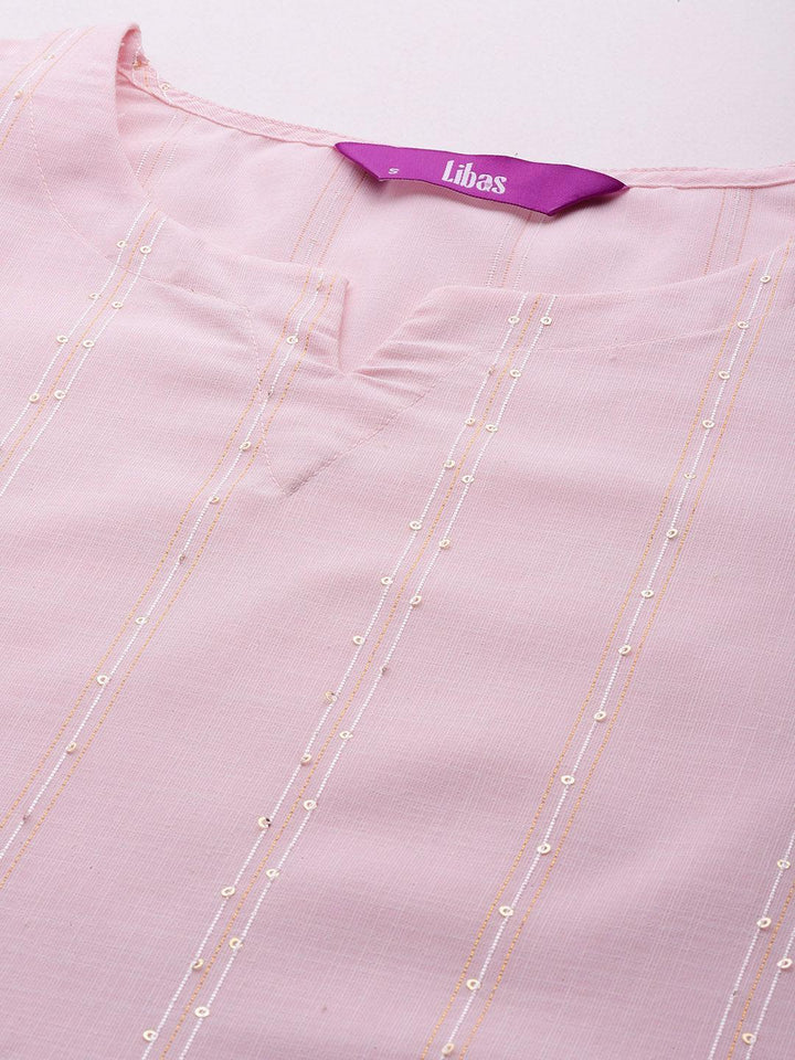 Pink Woven Design Cotton Straight Kurta