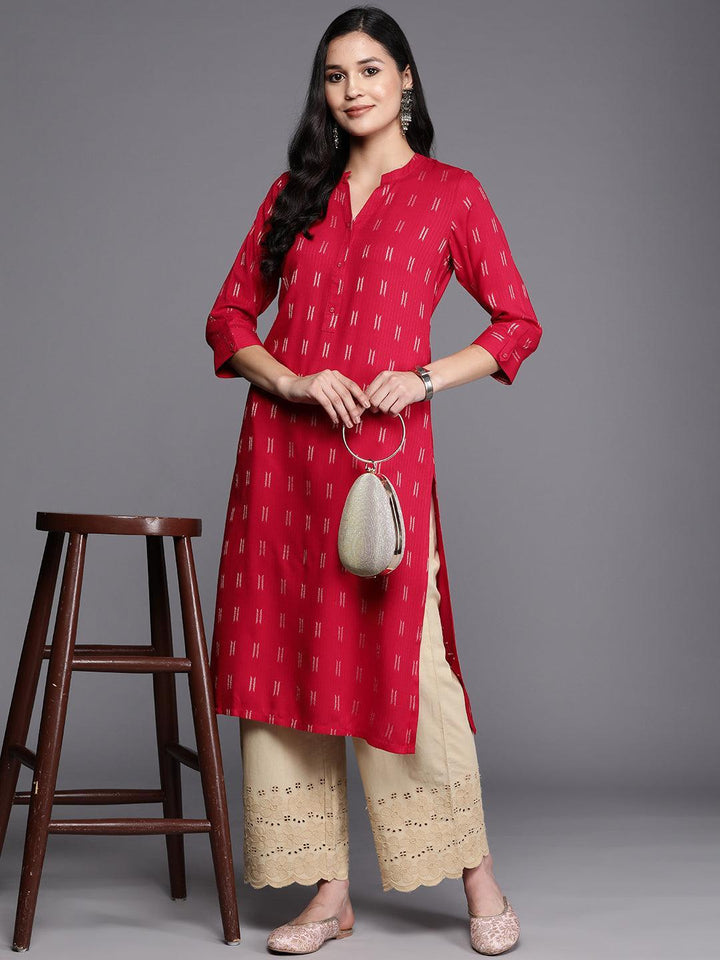 Pink Woven Design Rayon Straight Kurta