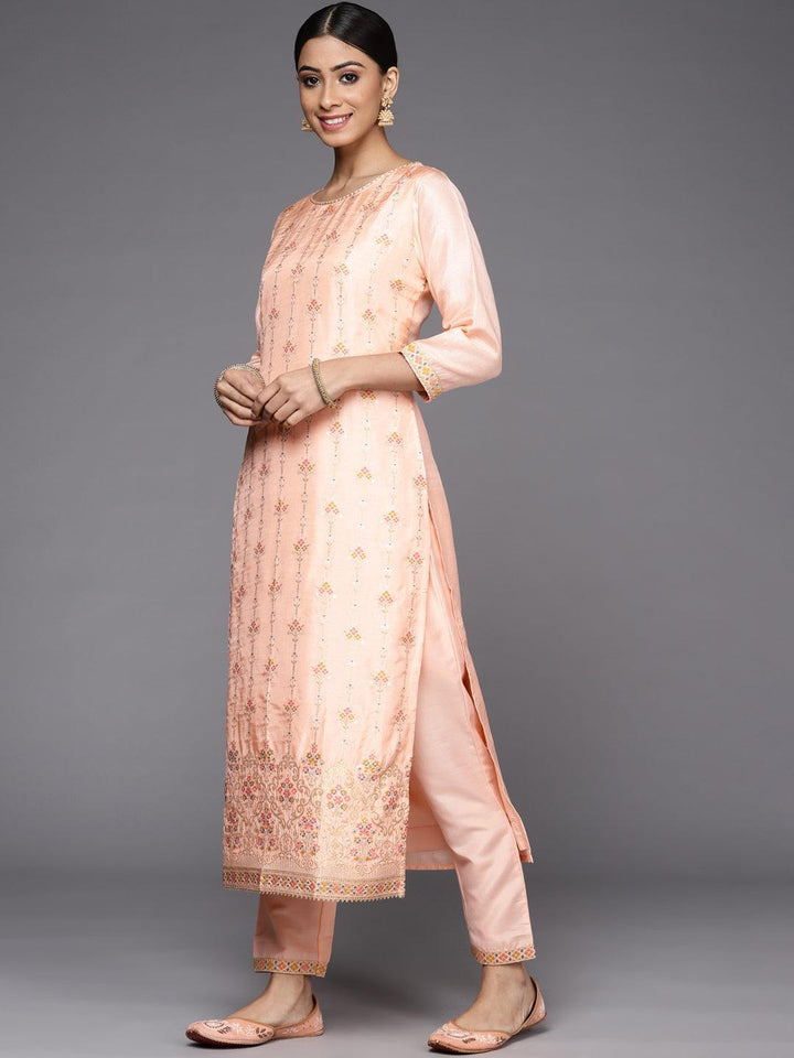Pink Woven Design Silk Suit Set