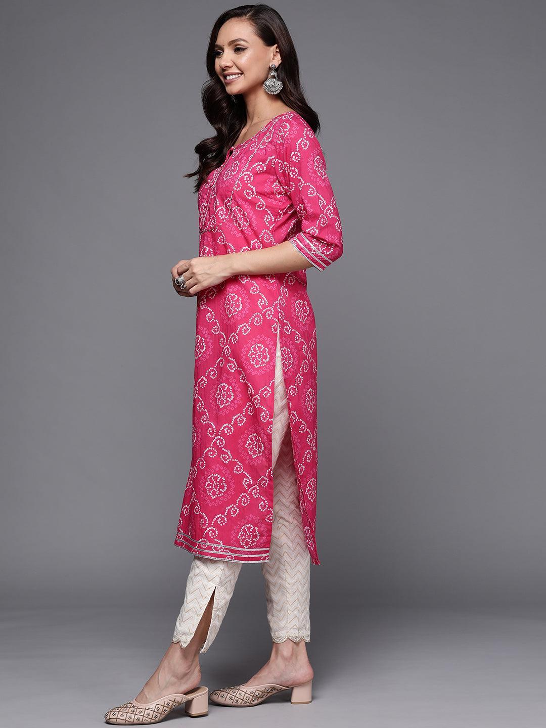 Pink Yoke Design Cotton Straight Kurta - ShopLibas
