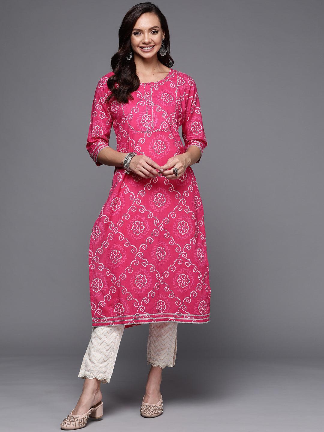 Pink Yoke Design Cotton Straight Kurta - ShopLibas
