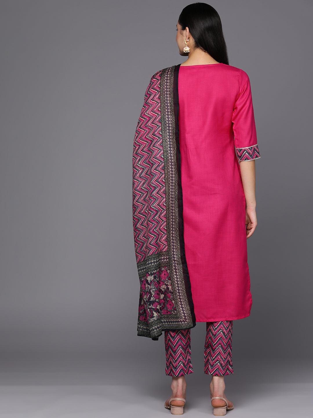 Pink Yoke Design Cotton Straight Suit Set With Trousers - ShopLibas