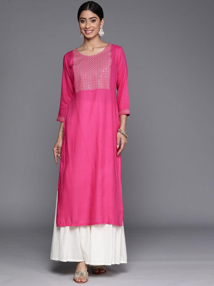 Pink Yoke Design Rayon Straight Kurta
