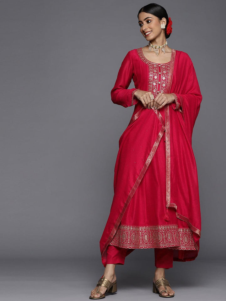 Pink Yoke Design Silk Blend Anarkali Suit Set