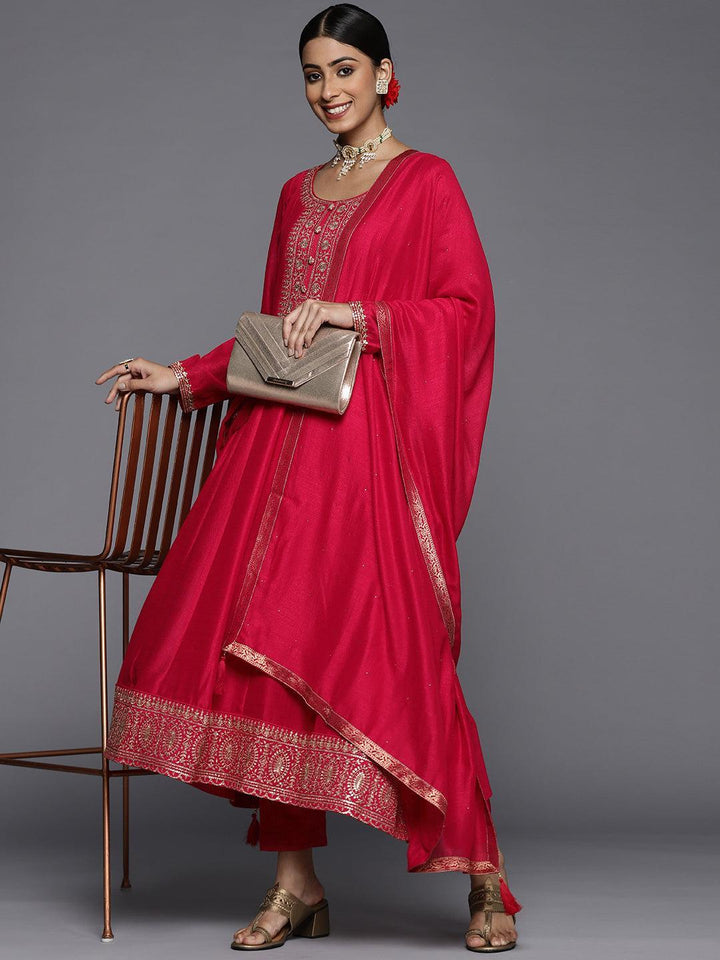 Pink Yoke Design Silk Blend Anarkali Suit Set
