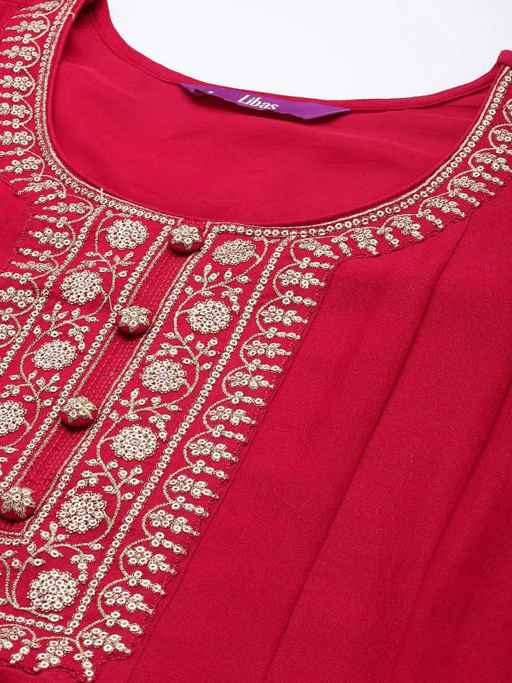 Pink Yoke Design Silk Blend Anarkali Suit Set