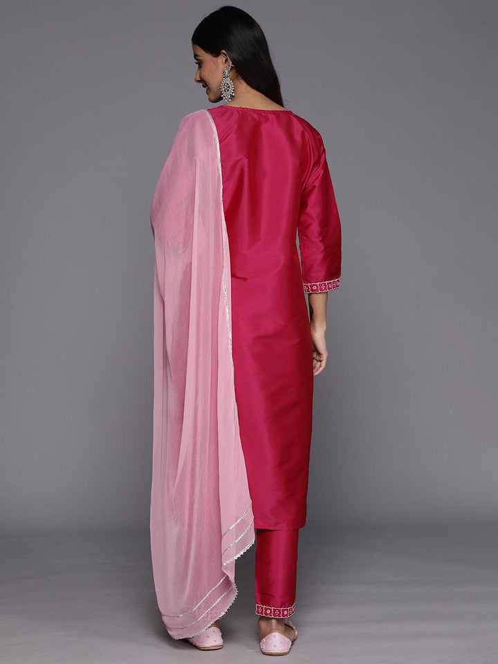 Pink Yoke Design Silk Blend Suit Set With Trousers