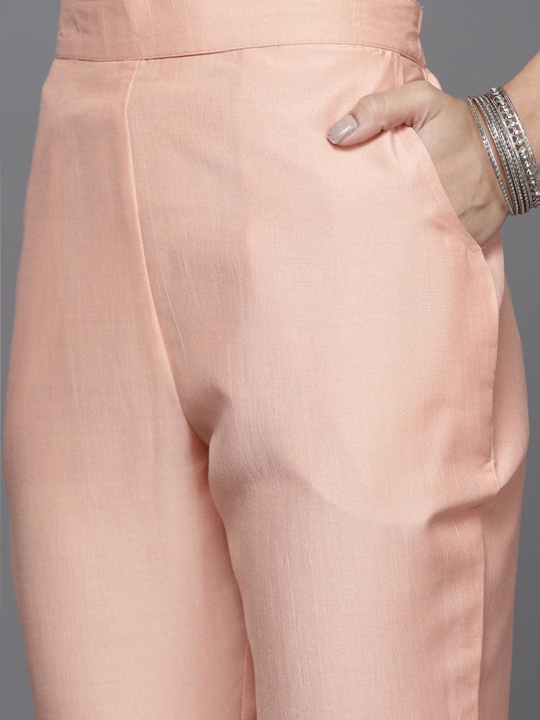 Pink Yoke Design Silk Blend Straight Suit Set - ShopLibas