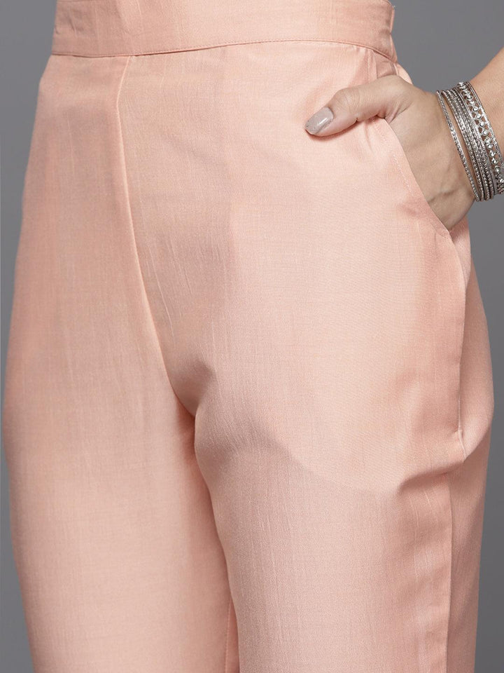 Pink Yoke Design Silk Blend Straight Suit Set