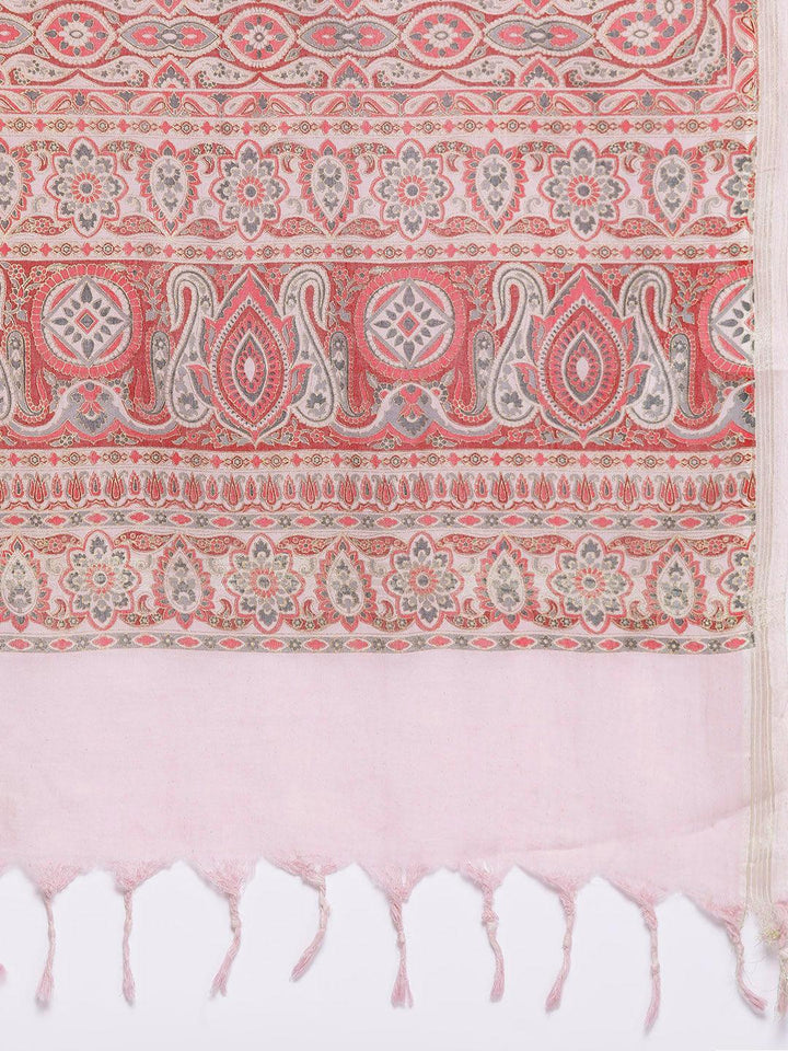 Pink Yoke Design Silk Blend Straight Suit Set