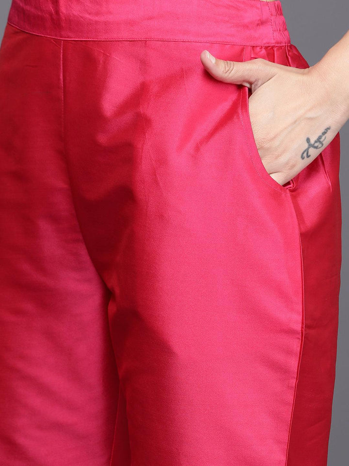 Pink Yoke Design Silk Blend Straight Kurta With Trousers & Dupatta