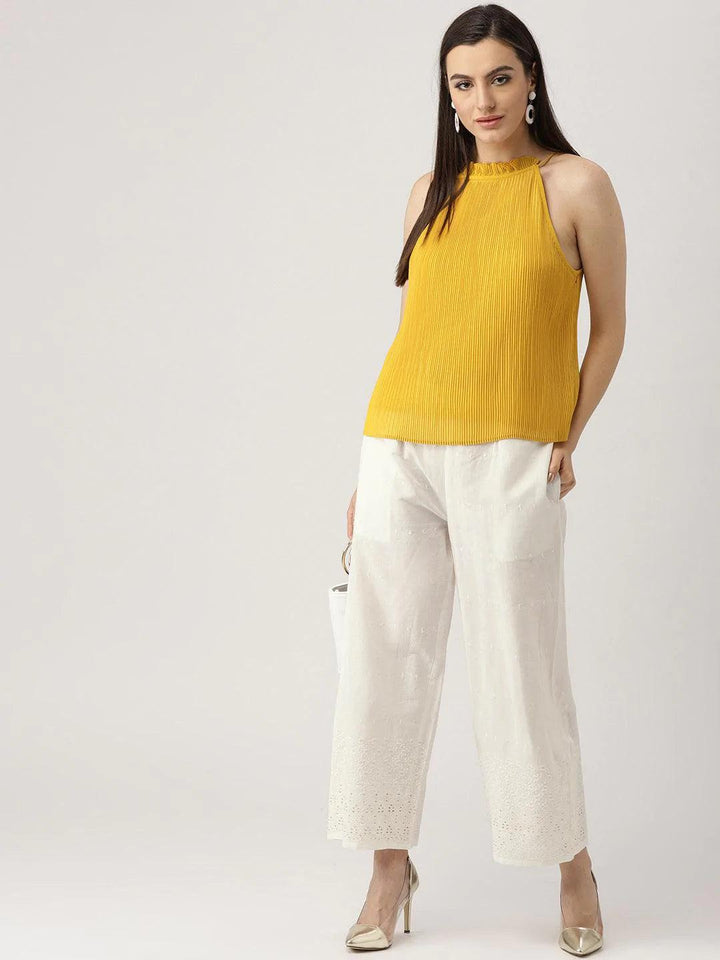 White Schiffli Cotton Palazzos