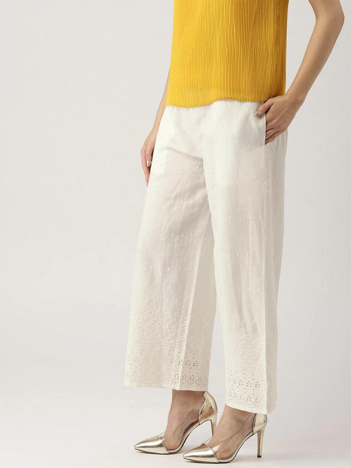White Schiffli Cotton Palazzos