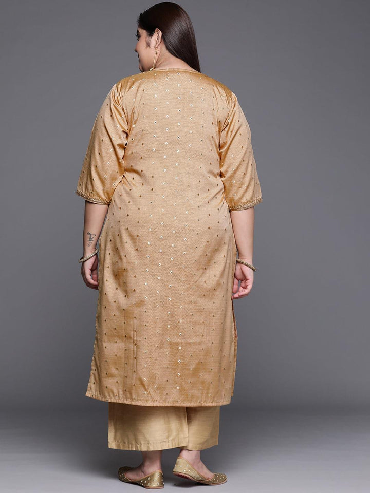 Plus Size Beige Self Design Chanderi Silk Straight Kurta