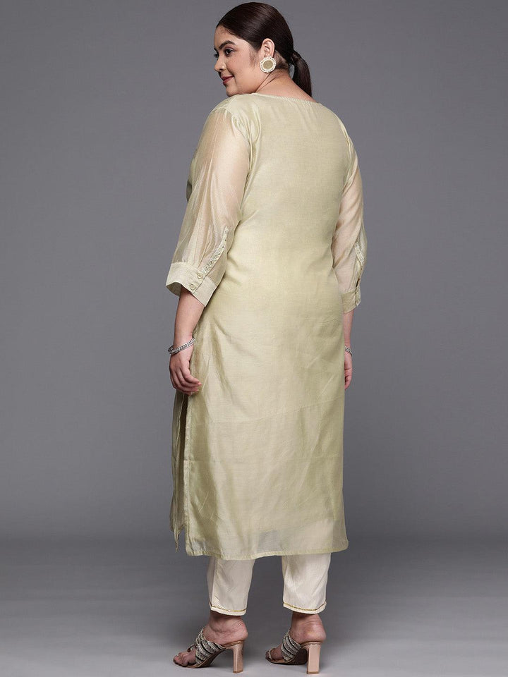 Plus Size Beige Yoke Design Chanderi Cotton Straight Kurta