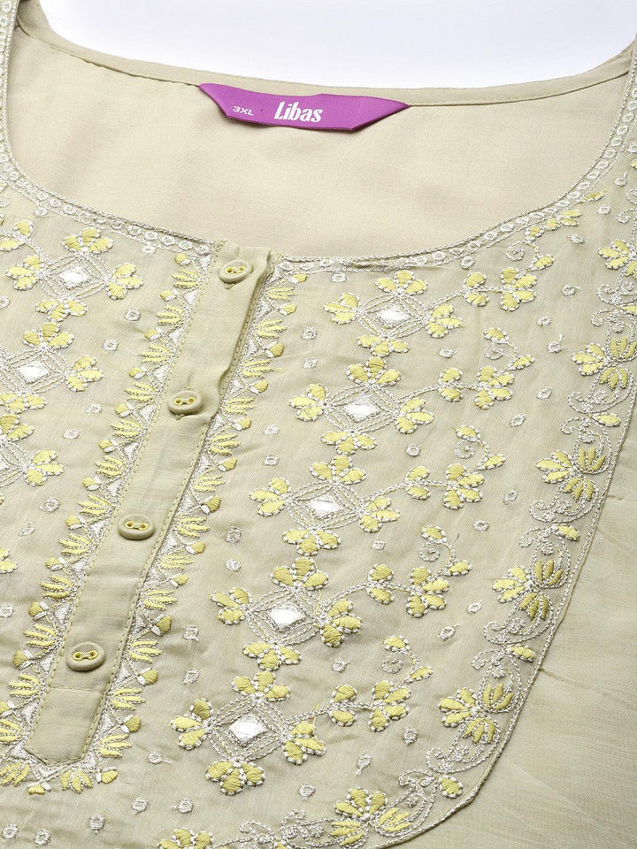 Plus Size Beige Yoke Design Chanderi Cotton Straight Kurta