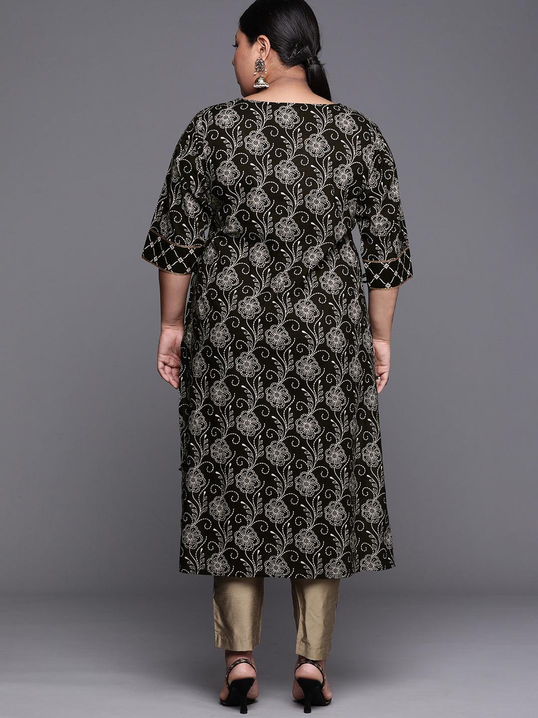 Plus Size Black Yoke Design Cotton Kurta - ShopLibas