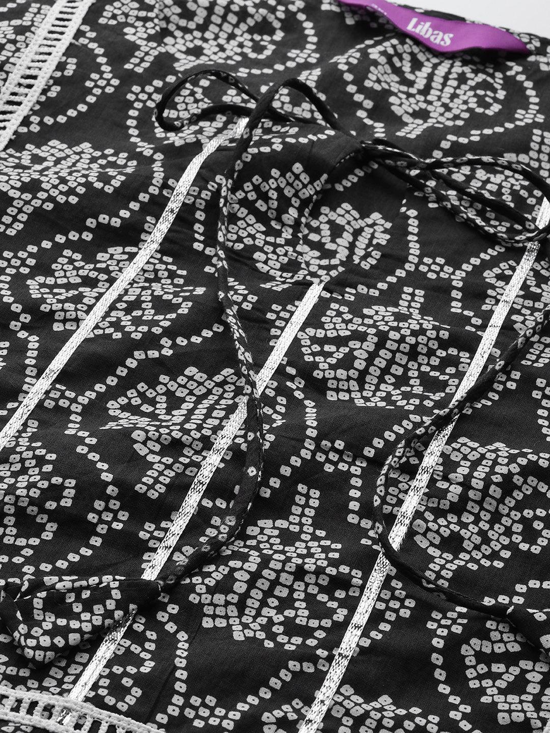 Plus Size Black Yoke Design Cotton Straight Kurta - ShopLibas