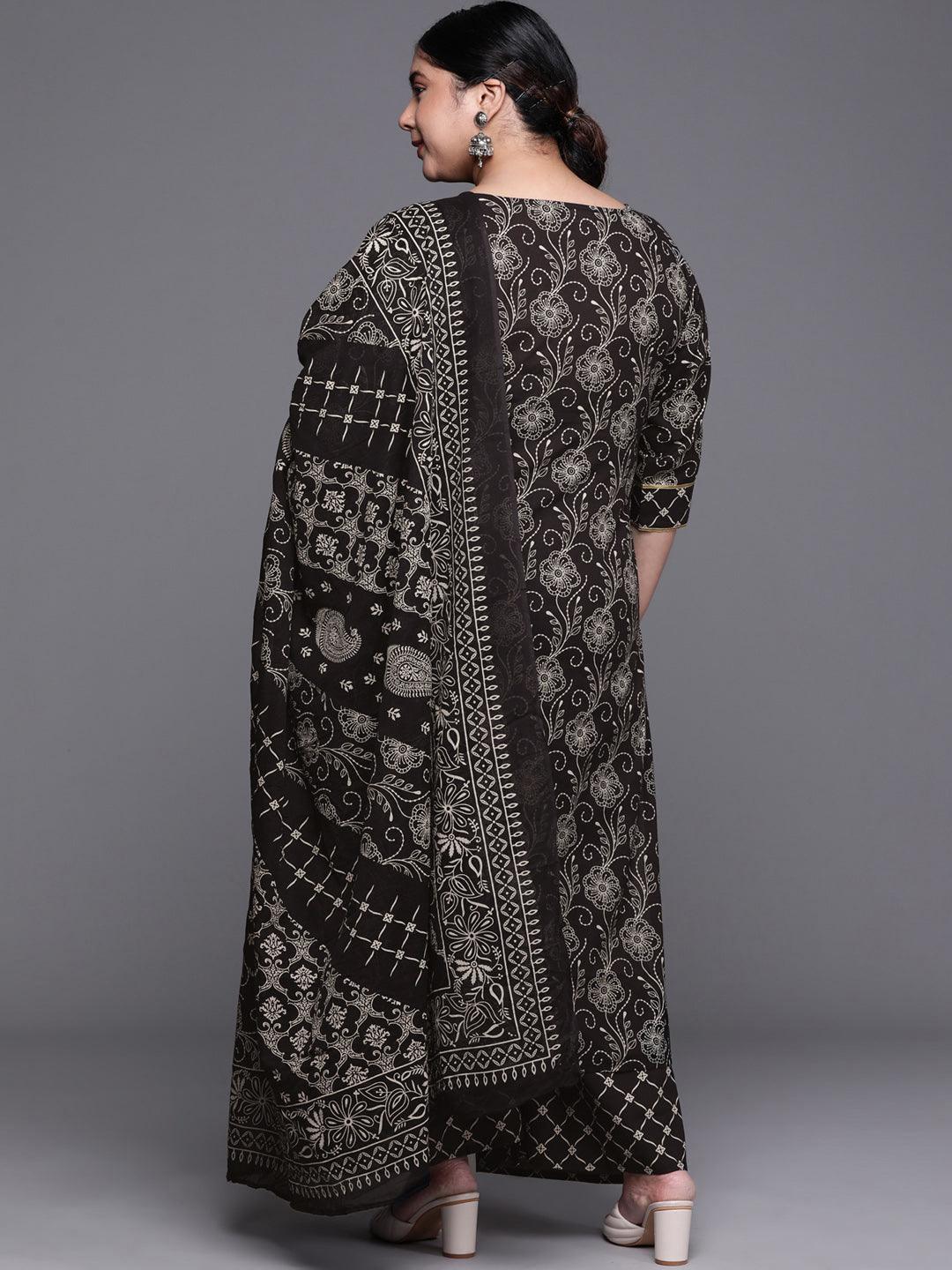 Plus Size Black Yoke Design Cotton Suit Set - ShopLibas