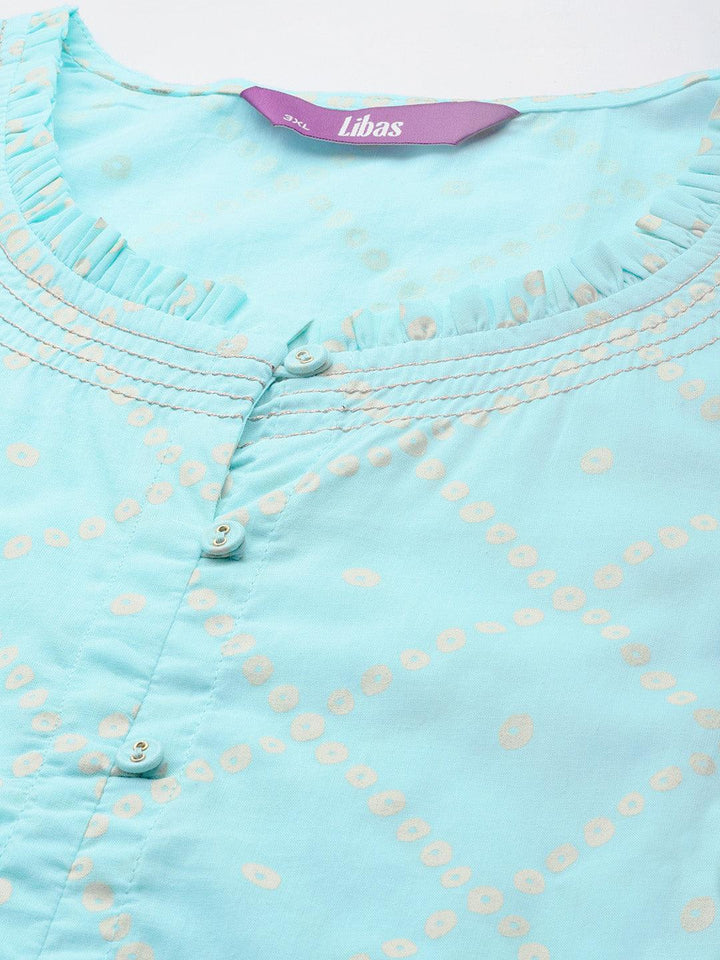 Plus Size Blue Printed Cotton Kurta