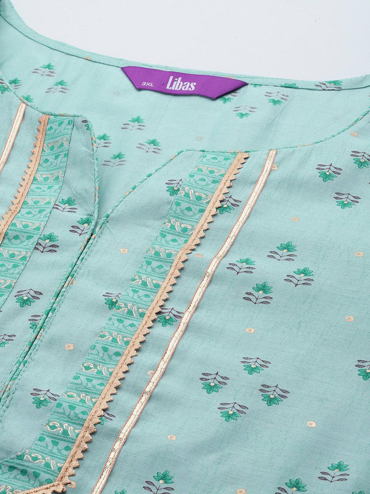 Plus Size Blue Yoke Design Silk Straight Kurta