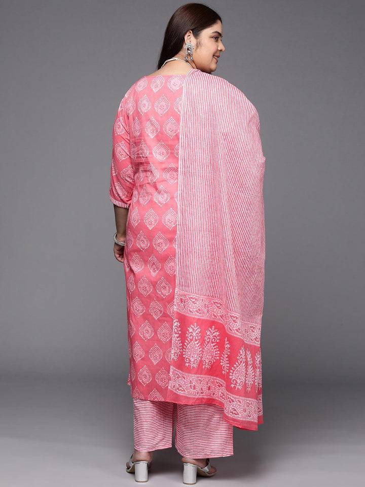 Plus Size Coral Yoke Design Cotton Suit Set With Trousers