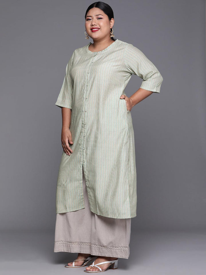Plus Size Green Printed Chanderi Silk Kurta