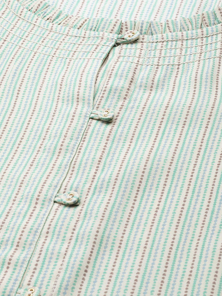 Plus Size Green Printed Chanderi Silk Kurta