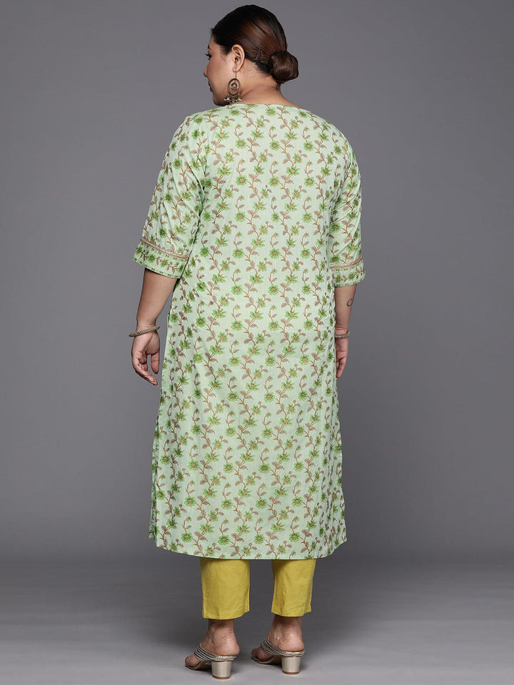 Plus Size Green Printed Cotton Silk Straight Kurta