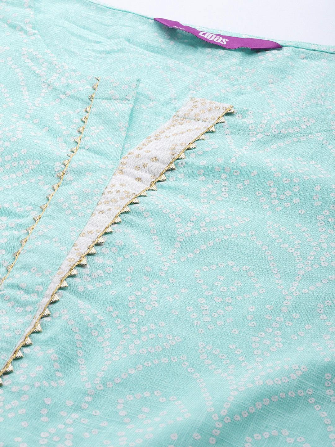 Plus Size Sea Green Printed Cotton Suit Set - ShopLibas