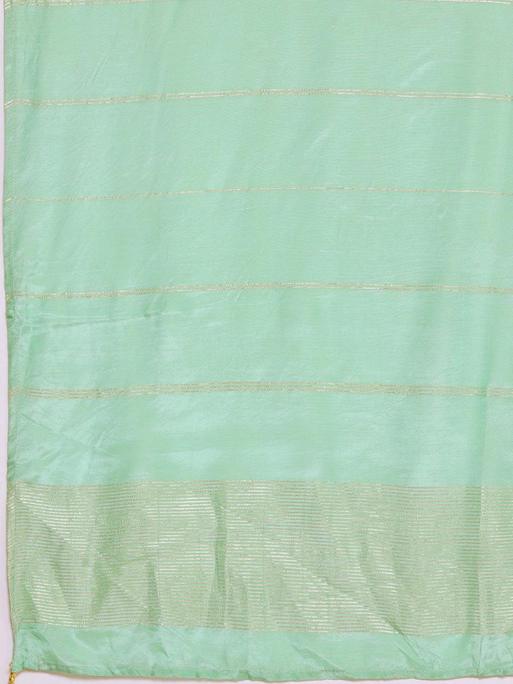 Plus Size Green Woven Design Silk Blend Straight Kurta With Trousers & Dupatta