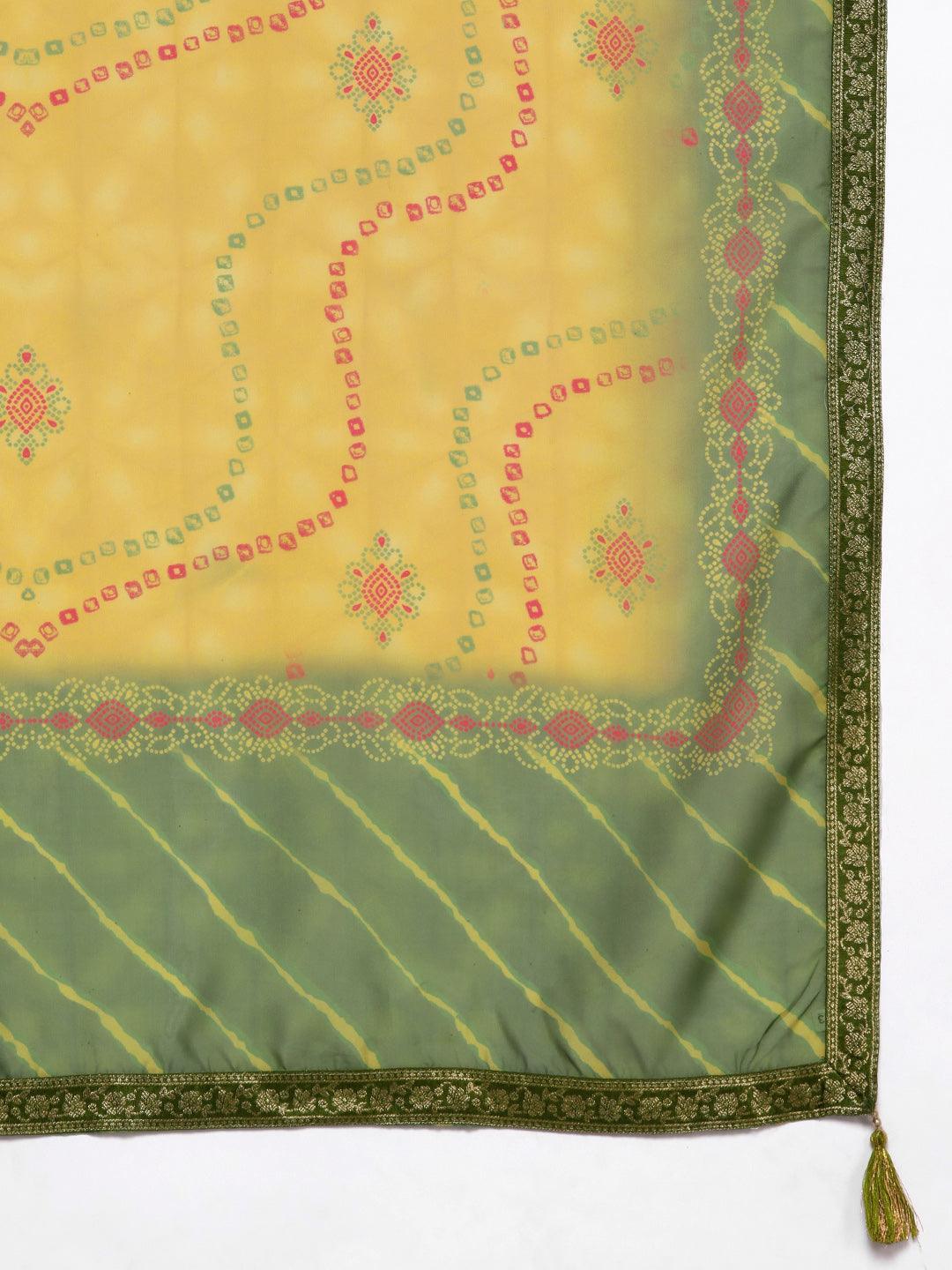 Plus Size Green Woven Design Silk Blend Straight Suit Set - Libas