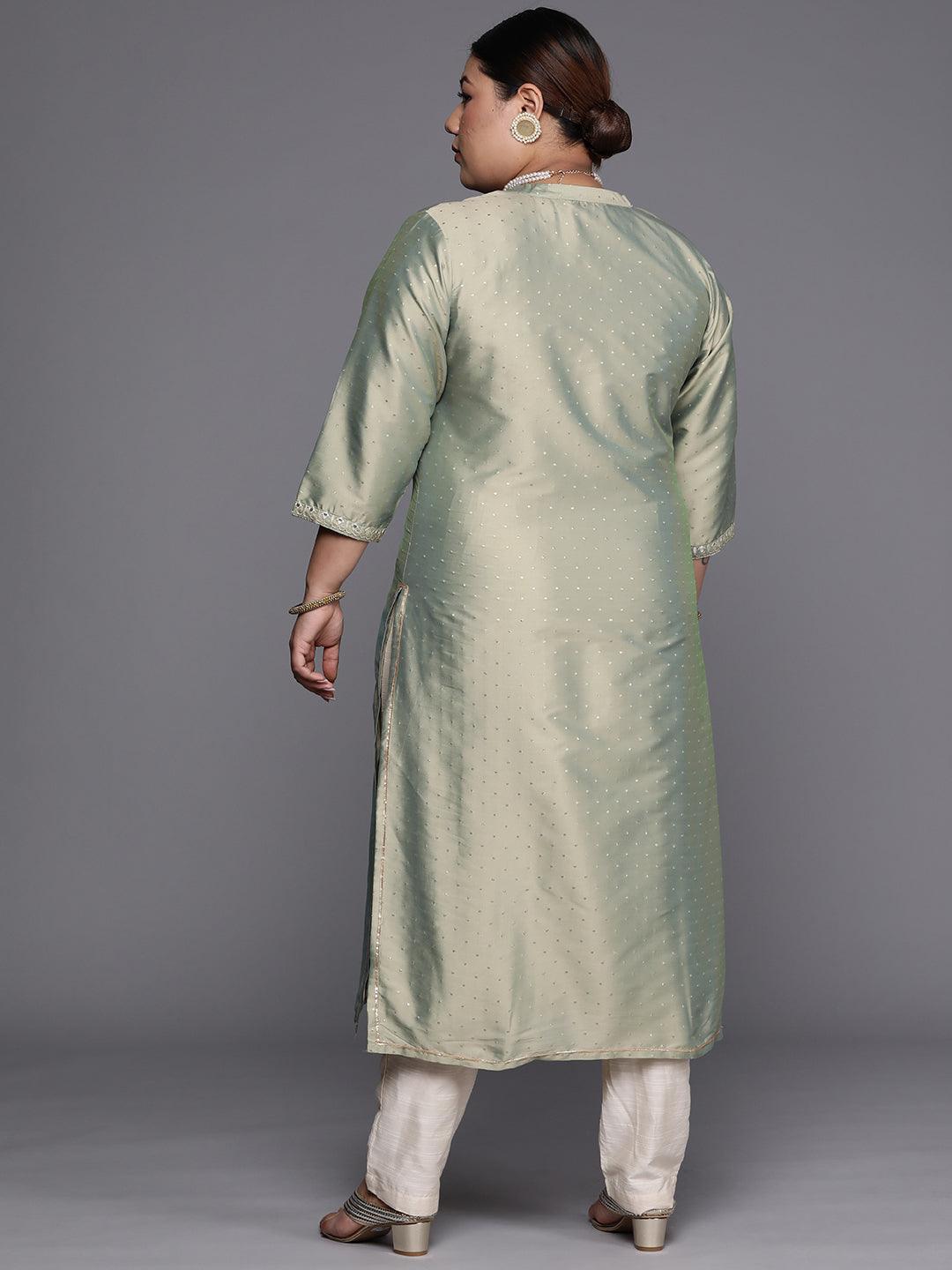 Plus Size Green Yoke Design Art Silk Straight Kurta - ShopLibas