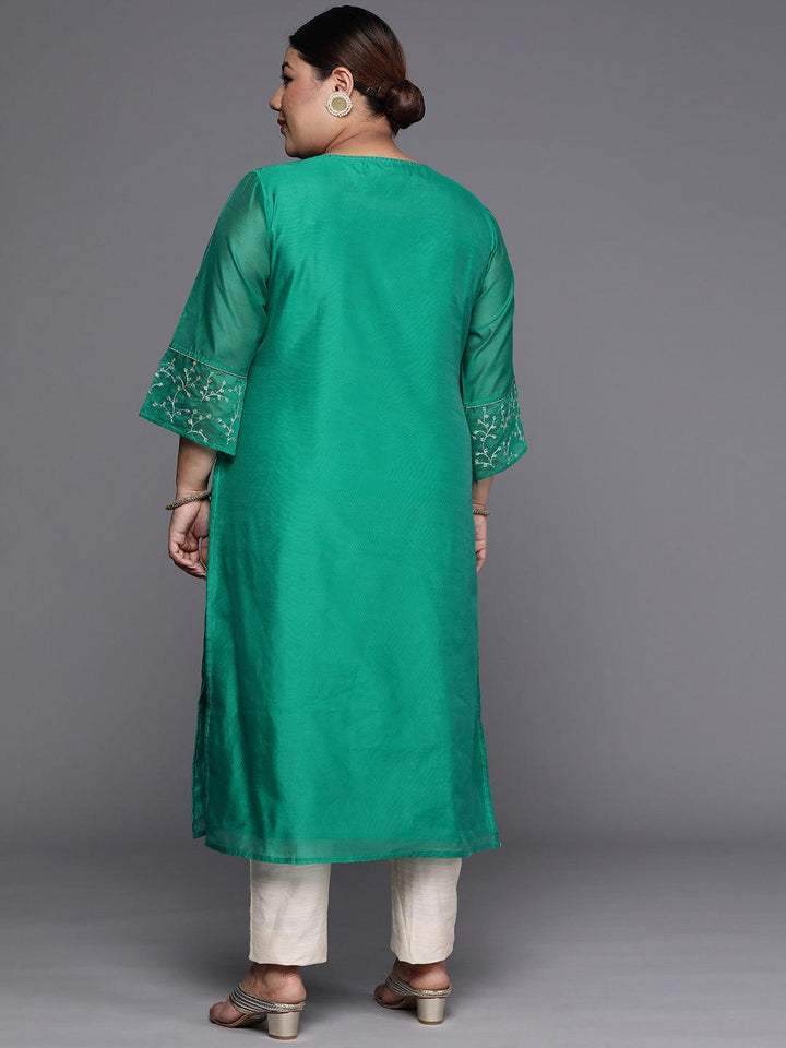 Plus Size Green Yoke Design Chanderi Silk Straight Kurta