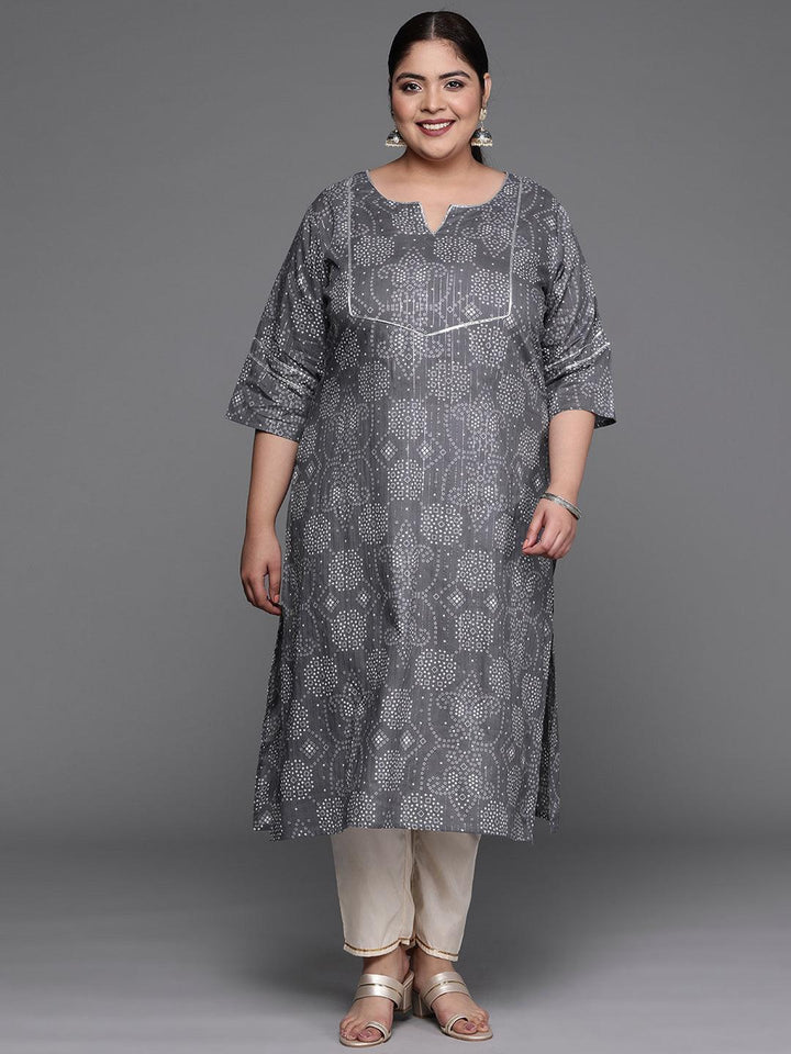 Plus Size Grey Yoke Design Cotton Straight Kurta