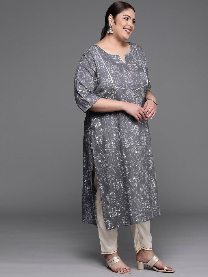 Plus Size Grey Yoke Design Cotton Straight Kurta